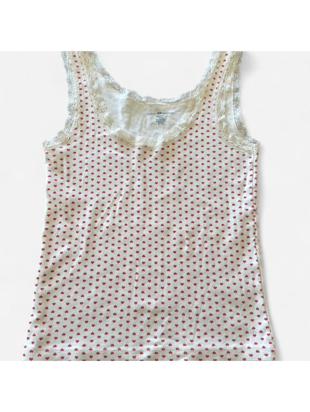 Brandy Melville Lace Trim Heart Coquette Cami Tank Top, One Size